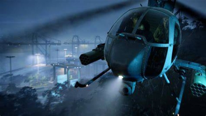 A Battlefield 2042 helicopter shoots at a bunch of soldiers battling on the rooftop.