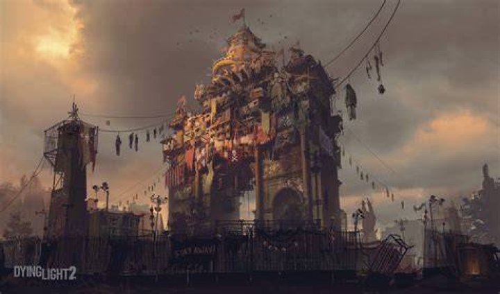 Dying Light 2 Official Artwork Human vs Infected Monsters at night. The human is standing on a truck, surrounded by monsters.