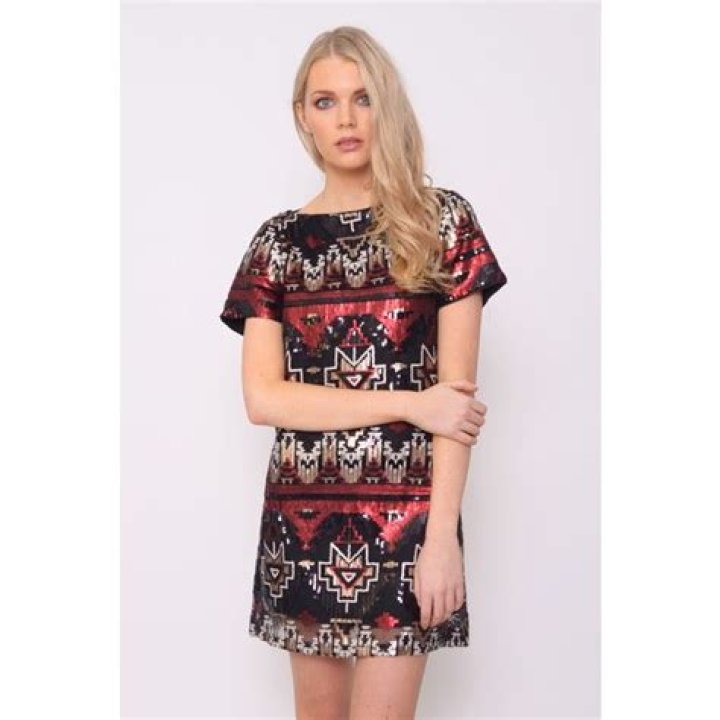 Multi Aztec Sequin Shift Dress, £59