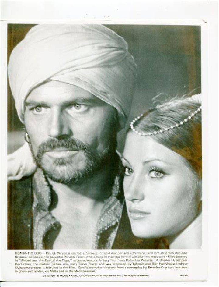 Patrick Wayne and Jane Seymour on the set of Sinbad and the Eye of the