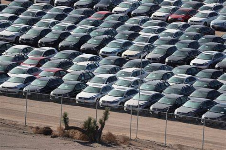 Reacquired Volkswagen and Audi diesel cars sit in a desert graveyard near Victorville, California, U.S. March 28, 2018. Photo by REUTERS/Lucy Nicholson