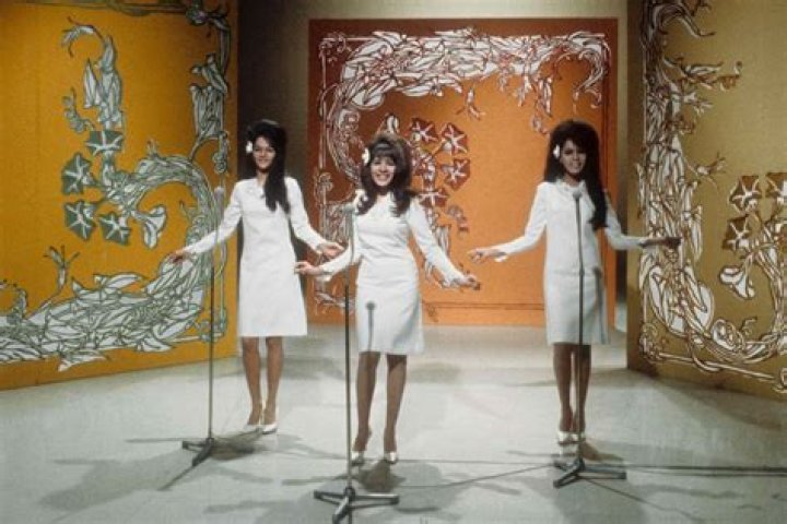 The Ronettes posing for a portrait in 1964, and The Beatles posing for a picture in 1964.